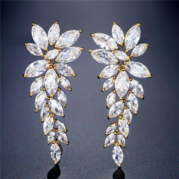 Crystal Rhinestone Silver Rose Gold Statement Wedding Bridal Earrings Jewelry - Picture 5 of 5